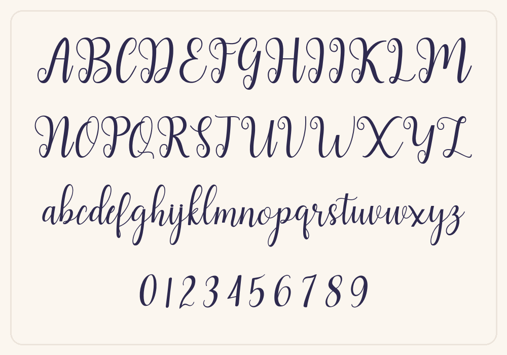 Andiney Script alphabet A to Z