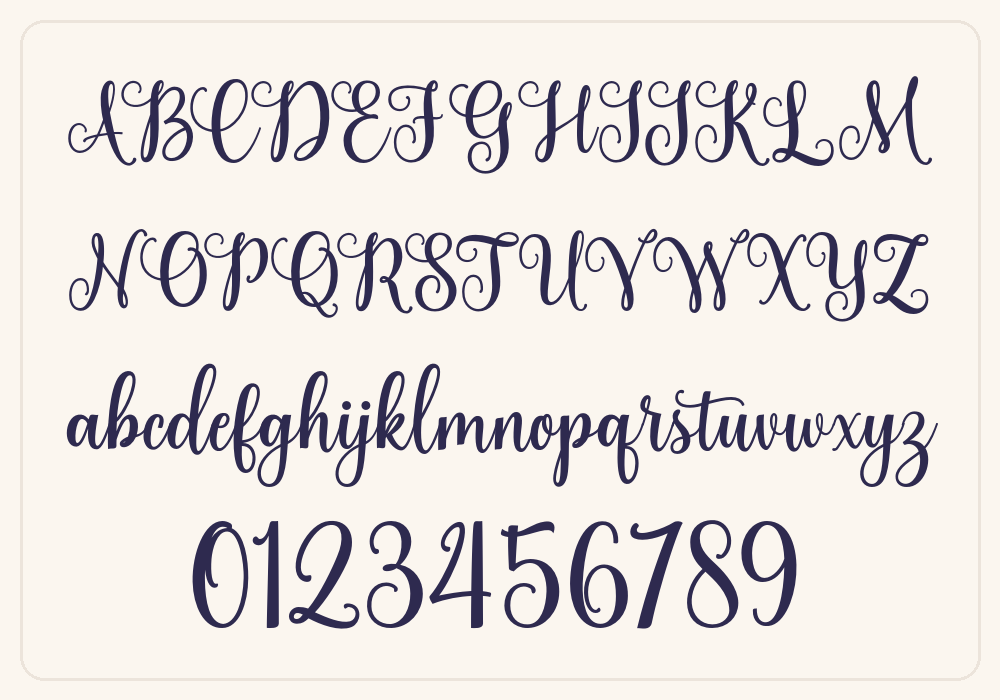 Angista Script alphabet A to Z