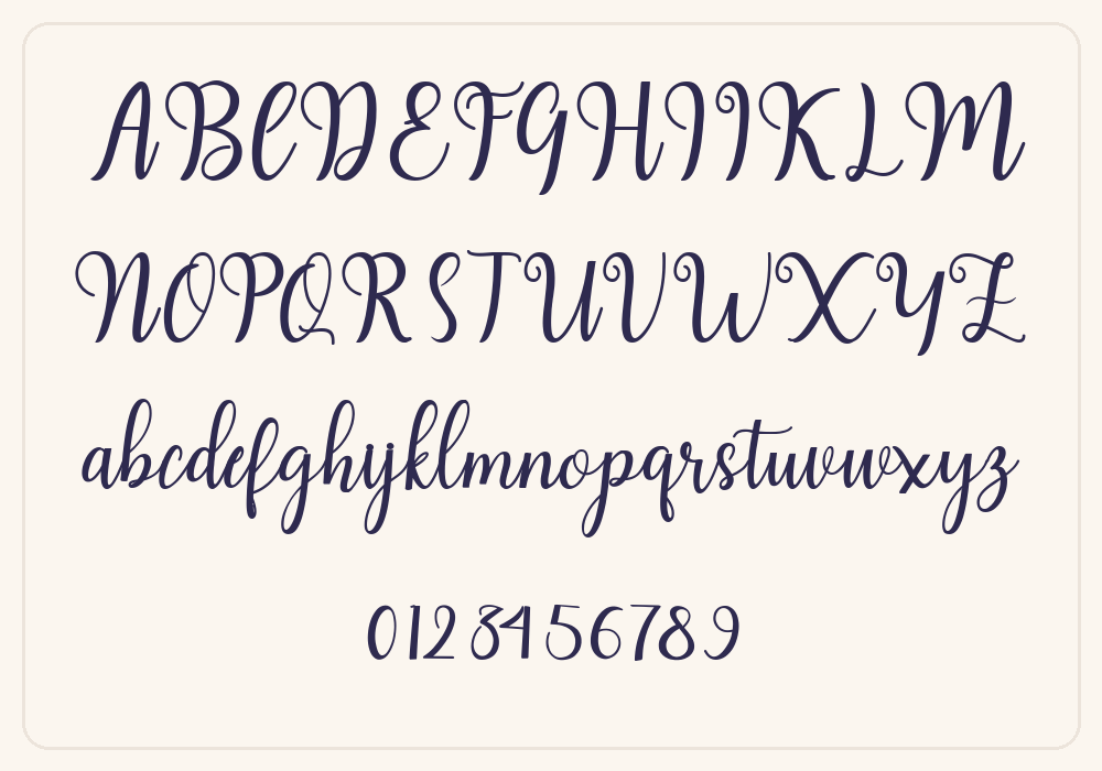 Haearty Script alphabet A to Z