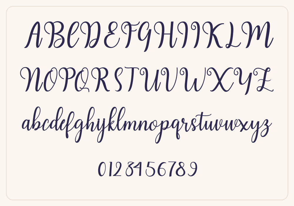 Haearty Script alphabet A to Z