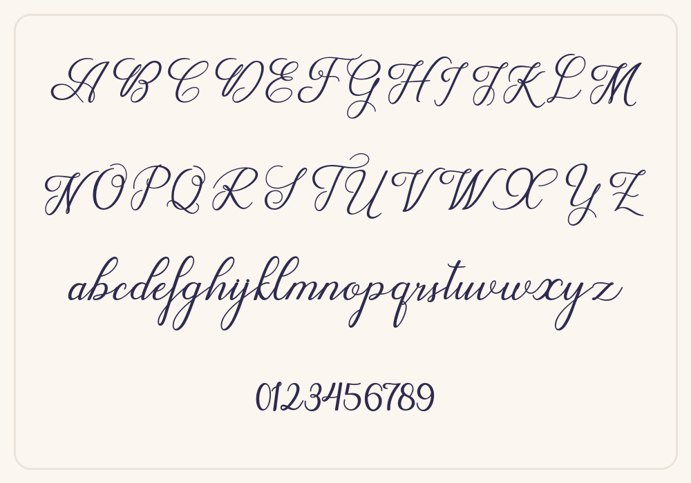 Wedding Script alphabet A to Z
