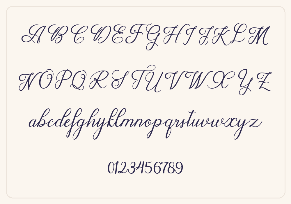 Wedding Script alphabet A to Z